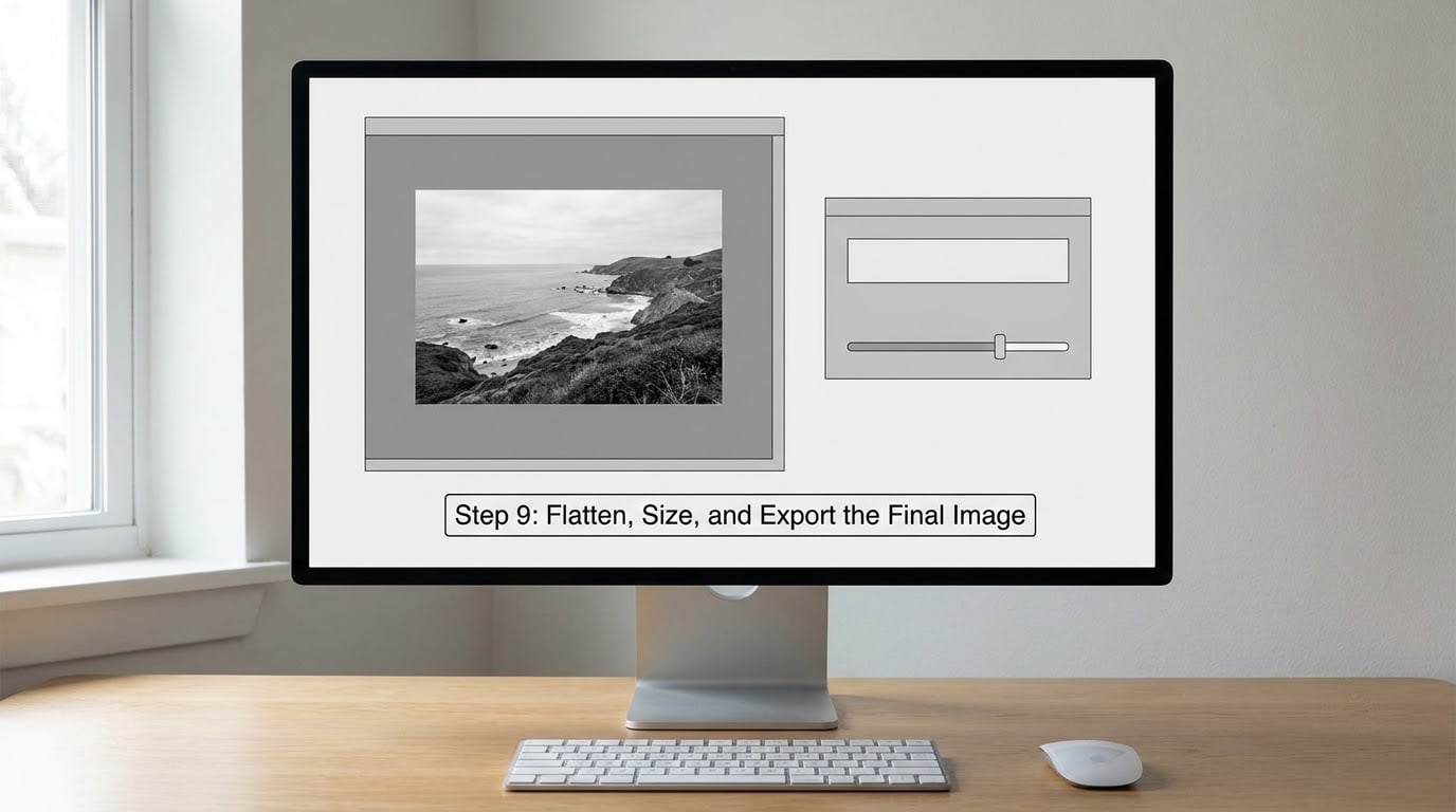 Step 9: Flatten, Size, and Export the Final Image