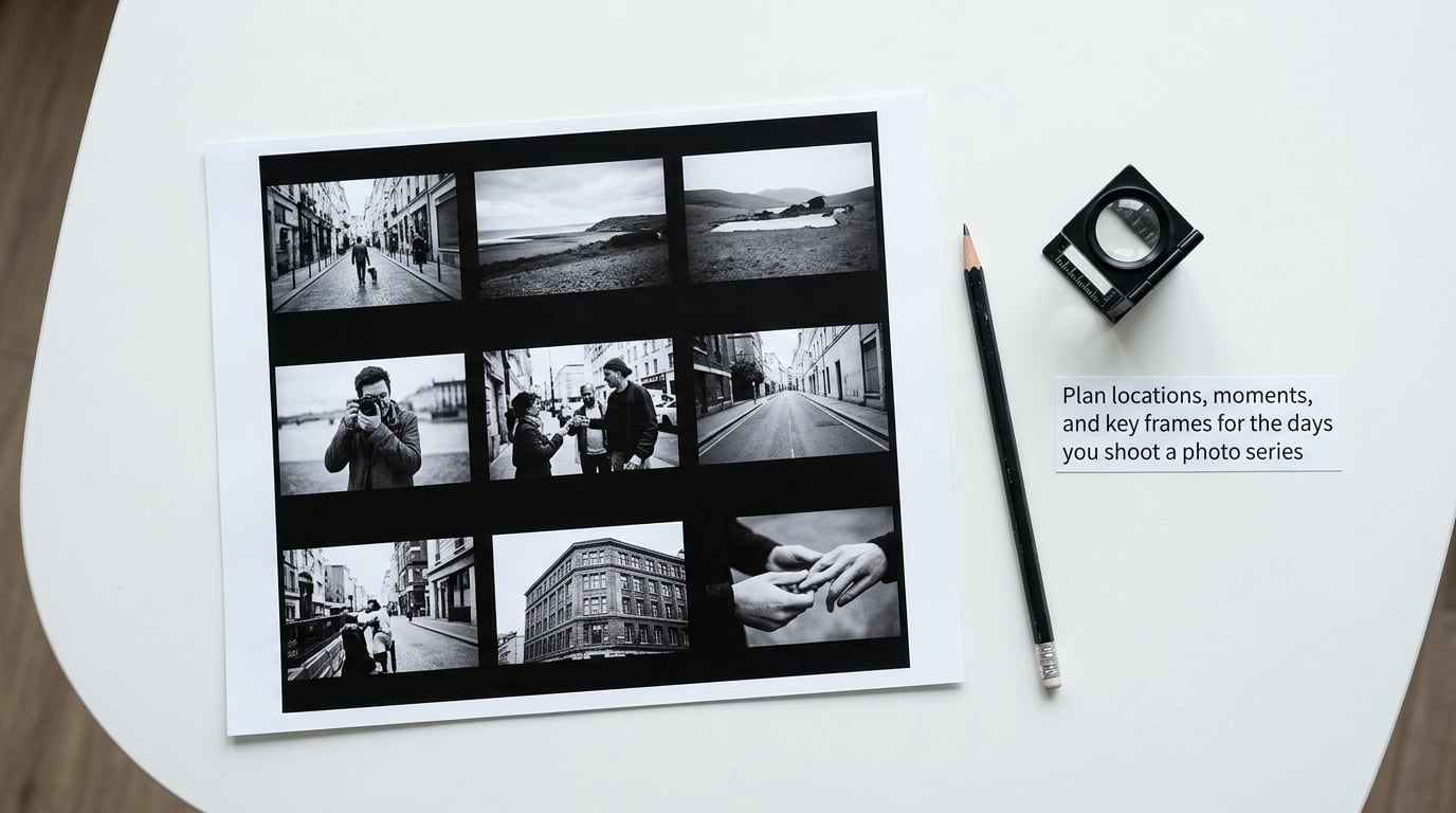 Plan locations, moments, and key frames for the days you shoot a photo series
