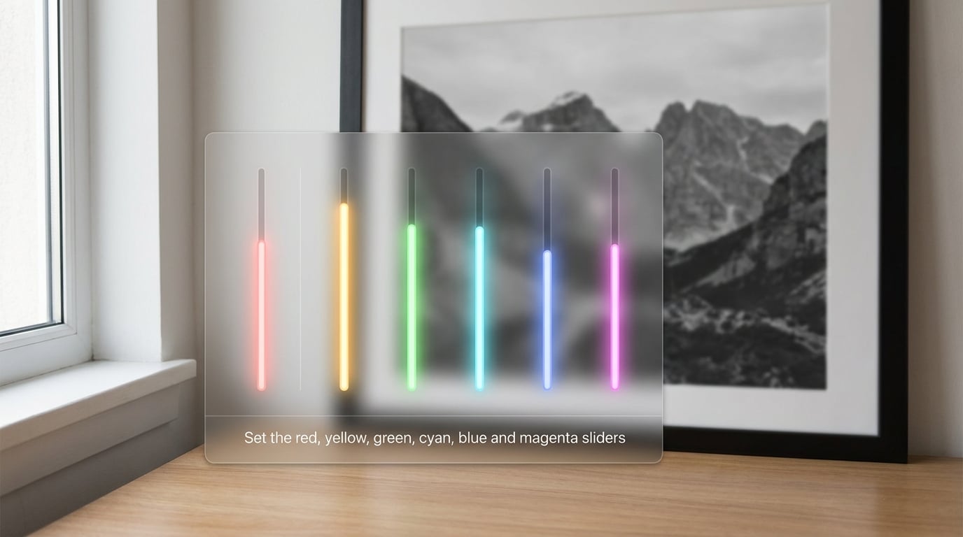 Set the red, yellow, green, cyan, blue and magenta sliders