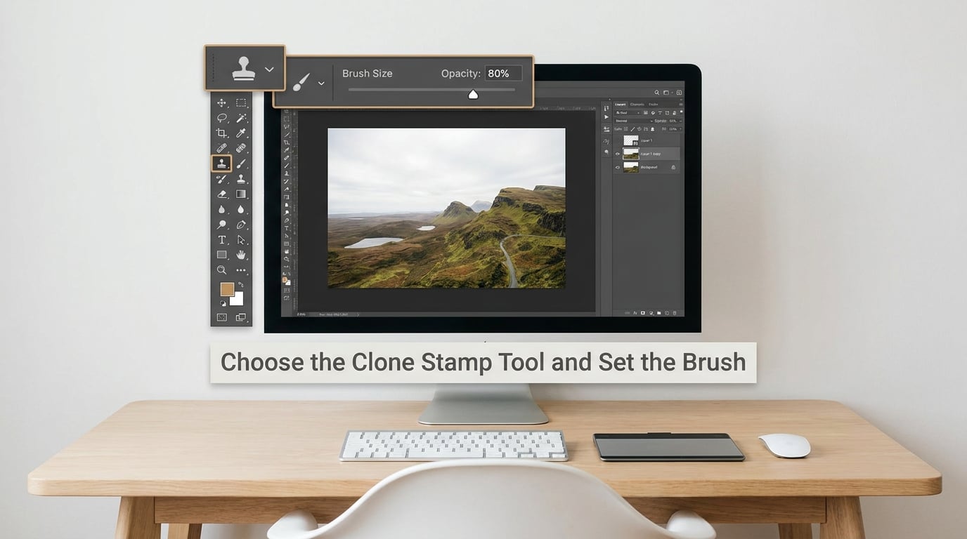 Choose the Clone Stamp Tool and Set the Brush