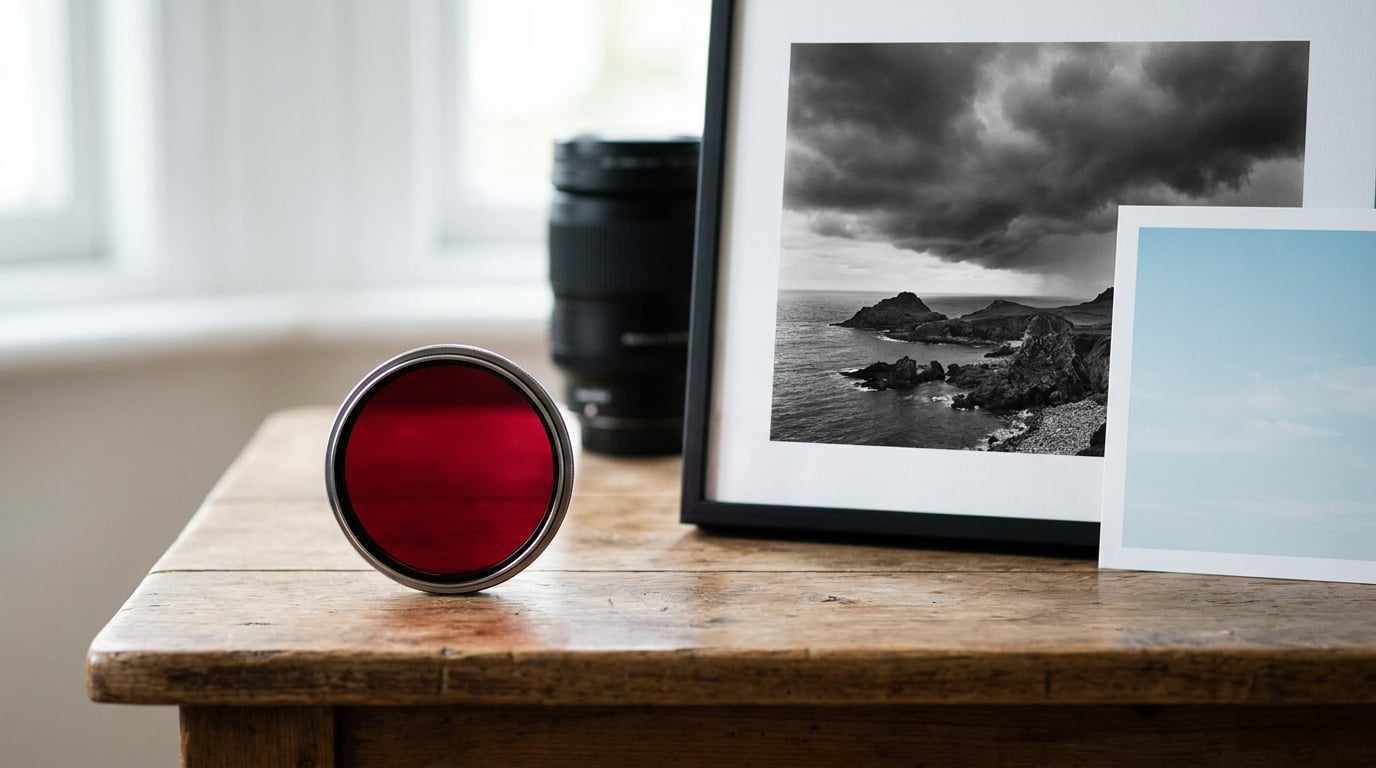 red filter effect in black and white photography