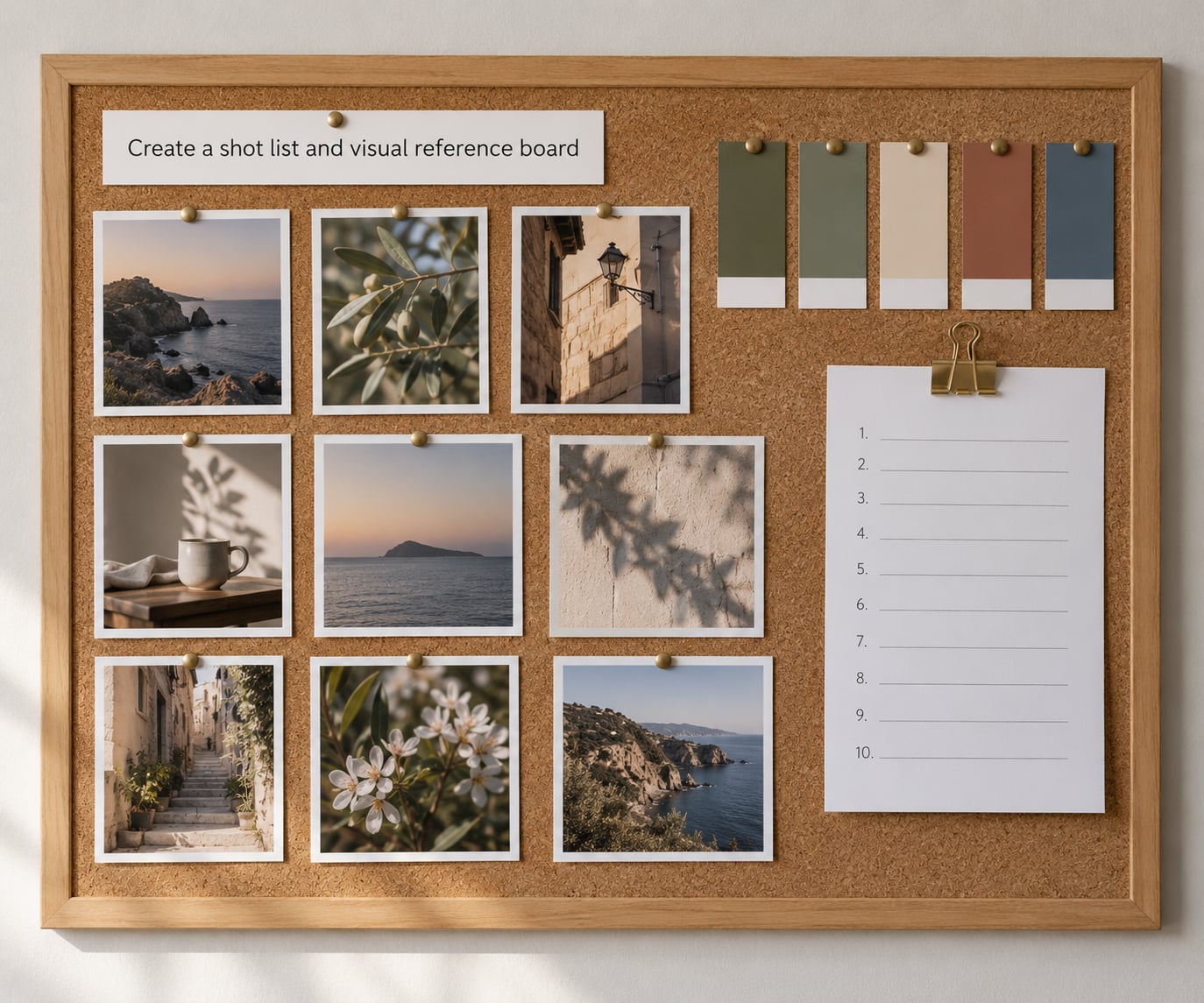 Create a shot list and visual reference board